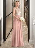 Katherine A-line One Shoulder Floor-Length Chiffon Sequined Bridesmaid Dress STKP0012916