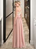 Katherine A-line One Shoulder Floor-Length Chiffon Sequined Bridesmaid Dress STKP0012916