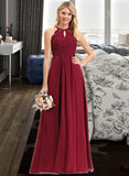 Isis A-Line Scoop Neck Floor-Length Chiffon Lace Bridesmaid Dress STKP0012918