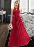 Isis A-Line Scoop Neck Floor-Length Chiffon Lace Bridesmaid Dress STKP0012918