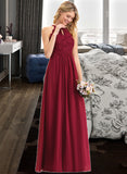 Isis A-Line Scoop Neck Floor-Length Chiffon Lace Bridesmaid Dress STKP0012918