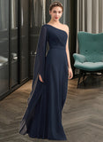 Jakayla A-line One Shoulder Floor-Length Chiffon Bridesmaid Dress With Ruffle STKP0012920