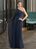 Jakayla A-line One Shoulder Floor-Length Chiffon Bridesmaid Dress With Ruffle STKP0012920