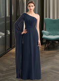 Jakayla A-line One Shoulder Floor-Length Chiffon Bridesmaid Dress With Ruffle STKP0012920