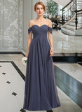 Shyla A-line Off the Shoulder Floor-Length Chiffon Bridesmaid Dress With Ruffle STKP0012924