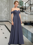 Shyla A-line Off the Shoulder Floor-Length Chiffon Bridesmaid Dress With Ruffle STKP0012924