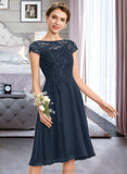 Macie A-Line Scoop Neck Knee-Length Chiffon Lace Bridesmaid Dress With Sequins Bow(s) STKP0012929