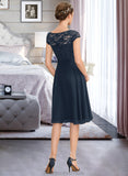 Macie A-Line Scoop Neck Knee-Length Chiffon Lace Bridesmaid Dress With Sequins Bow(s) STKP0012929