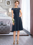 Macie A-Line Scoop Neck Knee-Length Chiffon Lace Bridesmaid Dress With Sequins Bow(s) STKP0012929