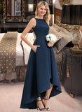 Jaslene A-Line Scoop Neck Asymmetrical Satin Bridesmaid Dress With Pockets STKP0012932