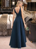 Jaslene A-Line Scoop Neck Asymmetrical Satin Bridesmaid Dress With Pockets STKP0012932