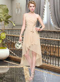 Araceli A-Line One-Shoulder Asymmetrical Chiffon Bridesmaid Dress With Ruffle Bow(s) Cascading Ruffles STKP0012937