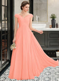 Arianna A-Line Off-the-Shoulder Floor-Length Chiffon Bridesmaid Dress With Ruffle Lace STKP0012941