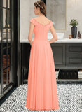 Arianna A-Line Off-the-Shoulder Floor-Length Chiffon Bridesmaid Dress With Ruffle Lace STKP0012941