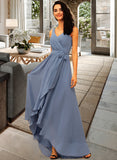 Aleena A-Line V-neck Asymmetrical Chiffon Bridesmaid Dress With Ruffle Bow(s) STKP0012942