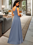 Aleena A-Line V-neck Asymmetrical Chiffon Bridesmaid Dress With Ruffle Bow(s) STKP0012942