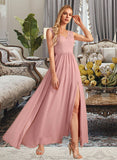 Sophia A-Line V-neck Floor-Length Bridesmaid Dress With Split Front Pockets STKP0012943