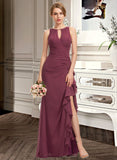 Hailey A-Line Scoop Neck Floor-Length Chiffon Bridesmaid Dress With Split Front Cascading Ruffles STKP0012947