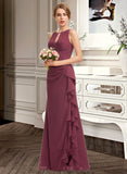 Hailey A-Line Scoop Neck Floor-Length Chiffon Bridesmaid Dress With Split Front Cascading Ruffles STKP0012947