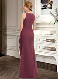 Hailey A-Line Scoop Neck Floor-Length Chiffon Bridesmaid Dress With Split Front Cascading Ruffles STKP0012947