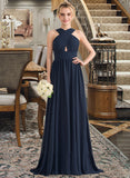 Jode A-line V-Neck Sweep Train Chiffon Bridesmaid Dress With Ruffle STKP0012949