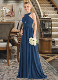 Jode A-line V-Neck Sweep Train Chiffon Bridesmaid Dress With Ruffle STKP0012949