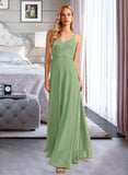 Savanna A-Line V-neck Floor-Length Bridesmaid Dress With Beading Sequins STKP0012950