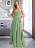 Savanna A-Line V-neck Floor-Length Bridesmaid Dress With Beading Sequins STKP0012950