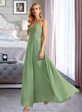 Savanna A-Line V-neck Floor-Length Bridesmaid Dress With Beading Sequins STKP0012950