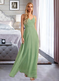 Savanna A-Line V-neck Floor-Length Bridesmaid Dress With Beading Sequins STKP0012950