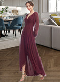 Alina A-Line V-neck Asymmetrical Bridesmaid Dress With Ruffle STKP0012954