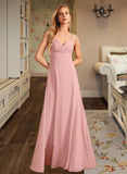 Kate A-Line V-neck Floor-Length Bridesmaid Dress With Split Front STKP0012959