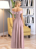 Presley A-Line Off-the-Shoulder Floor-Length Satin Bridesmaid Dress With Pockets STKP0012961