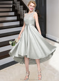 Brittany A-Line Scoop Neck Asymmetrical Satin Bridesmaid Dress STKP0012965