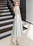 Brittany A-Line Scoop Neck Asymmetrical Satin Bridesmaid Dress STKP0012965