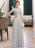 Alessandra A-line High Neck Floor-Length Chiffon Lace Bridesmaid Dress With Ruffle STKP0012966