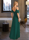 Jade A-Line V-neck Floor-Length Bridesmaid Dress With Ruffle STKP0012970