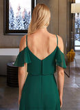 Jade A-Line V-neck Floor-Length Bridesmaid Dress With Ruffle STKP0012970