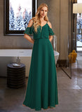 Jade A-Line V-neck Floor-Length Bridesmaid Dress With Ruffle STKP0012970