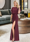 Kaylee Sheath/Column Scoop Neck Floor-Length Chiffon Bridesmaid Dress With Ruffle Split Front STKP0012972