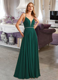 Keyla A-Line V-neck Floor-Length Bridesmaid Dress With Beading STKP0012974