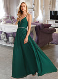 Keyla A-Line V-neck Floor-Length Bridesmaid Dress With Beading STKP0012974