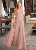 Amirah A-Line V-neck Floor-Length Bridesmaid Dress With Lace STKP0012975