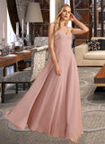 Amirah A-Line V-neck Floor-Length Bridesmaid Dress With Lace STKP0012975