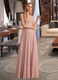 Amirah A-Line V-neck Floor-Length Bridesmaid Dress With Lace STKP0012975