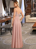 Amirah A-Line V-neck Floor-Length Bridesmaid Dress With Lace STKP0012975