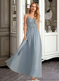 Maddison A-Line V-neck Floor-Length Bridesmaid Dress With Ruffle STKP0012977