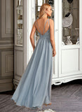 Maddison A-Line V-neck Floor-Length Bridesmaid Dress With Ruffle STKP0012977