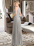 Celia A-Line Scoop Neck Floor-Length Chiffon Lace Bridesmaid Dress With Pleated STKP0012980