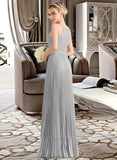 Celia A-Line Scoop Neck Floor-Length Chiffon Lace Bridesmaid Dress With Pleated STKP0012980